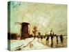 Skating In Holland, 1890-1900-Johan Barthold Jongkind-Stretched Canvas