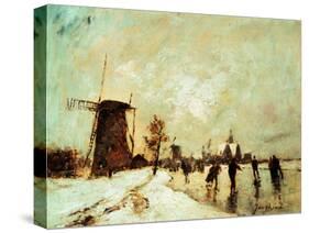 Skating In Holland, 1890-1900-Johan Barthold Jongkind-Stretched Canvas