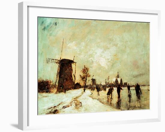 Skating In Holland, 1890-1900-Johan Barthold Jongkind-Framed Giclee Print