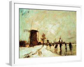 Skating In Holland, 1890-1900-Johan Barthold Jongkind-Framed Giclee Print