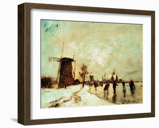 Skating In Holland, 1890-1900-Johan Barthold Jongkind-Framed Giclee Print