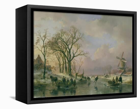 Skating in Holland-Andreas Schelfhout-Framed Stretched Canvas