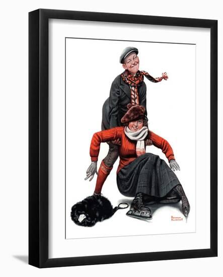 "Skating Lesson", February 7,1920-Norman Rockwell-Framed Giclee Print