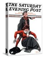 "Skating Lesson" Saturday Evening Post Cover, February 7,1920-Norman Rockwell-Stretched Canvas