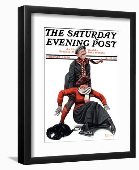 "Skating Lesson" Saturday Evening Post Cover, February 7,1920-Norman Rockwell-Framed Premium Giclee Print