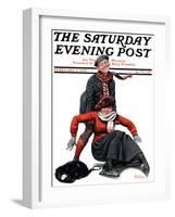 "Skating Lesson" Saturday Evening Post Cover, February 7,1920-Norman Rockwell-Framed Giclee Print