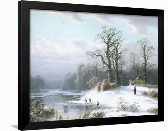 Skating on a Frozen Pond-Carl Ludwig Scheins-Framed Giclee Print