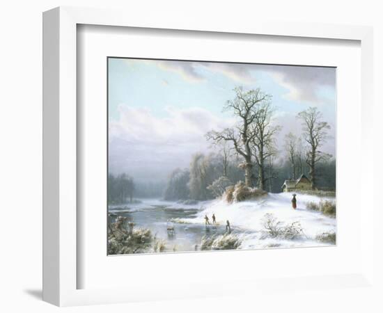 Skating on a Frozen Pond-Carl Ludwig Scheins-Framed Giclee Print