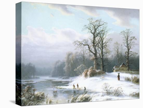 Skating on a Frozen Pond-Carl Ludwig Scheins-Stretched Canvas