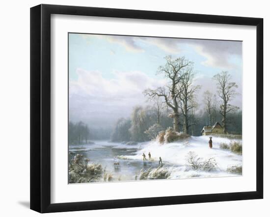 Skating on a Frozen Pond-Carl Ludwig Scheins-Framed Giclee Print