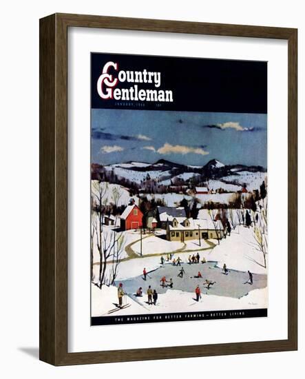 "Skating on Farm Pond," Country Gentleman Cover, January 1, 1950-Paul Sample-Framed Giclee Print