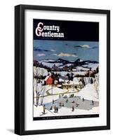 "Skating on Farm Pond," Country Gentleman Cover, January 1, 1950-Paul Sample-Framed Giclee Print
