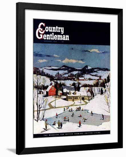 "Skating on Farm Pond," Country Gentleman Cover, January 1, 1950-Paul Sample-Framed Giclee Print