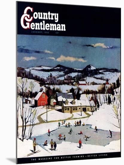 "Skating on Farm Pond," Country Gentleman Cover, January 1, 1950-Paul Sample-Mounted Giclee Print
