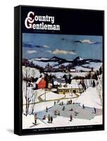 "Skating on Farm Pond," Country Gentleman Cover, January 1, 1950-Paul Sample-Framed Stretched Canvas