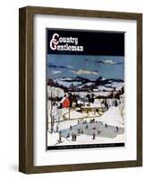 "Skating on Farm Pond," Country Gentleman Cover, January 1, 1950-Paul Sample-Framed Giclee Print