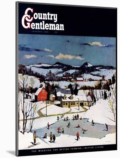 "Skating on Farm Pond," Country Gentleman Cover, January 1, 1950-Paul Sample-Mounted Giclee Print