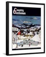 "Skating on Farm Pond," Country Gentleman Cover, January 1, 1950-Paul Sample-Framed Giclee Print