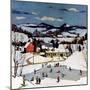 "Skating on Farm Pond,"January 1, 1950-Paul Sample-Mounted Premium Giclee Print