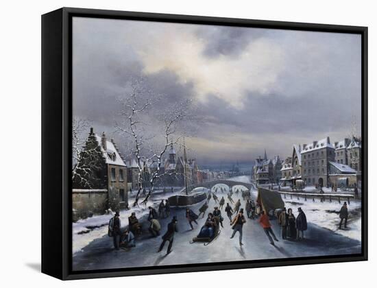 Skating on the Ice-Louis Claude Mallebranche-Framed Stretched Canvas