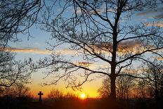 Sunset with Trees, Silhouette, Cross, Paris, France-Skaya-Photographic Print