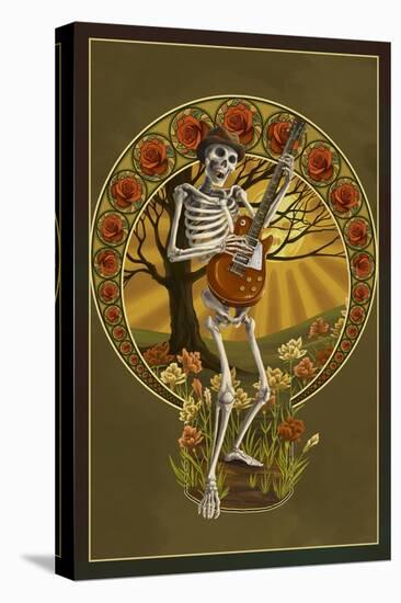 Skeleton and Guitar-Lantern Press-Stretched Canvas