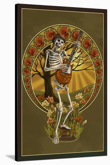 Skeleton and Guitar-Lantern Press-Stretched Canvas