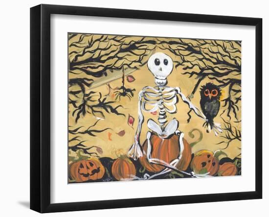 Skeleton Holding Baby Owl-sylvia pimental-Framed Art Print