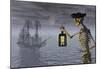 Skeleton Pirate With Ghost Ship-null-Mounted Poster