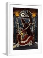 Skeletons Dancing in Graveyard-Lantern Press-Framed Art Print