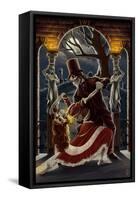 Skeletons Dancing in Graveyard-Lantern Press-Framed Stretched Canvas