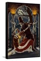 Skeletons Dancing in Graveyard-Lantern Press-Framed Stretched Canvas