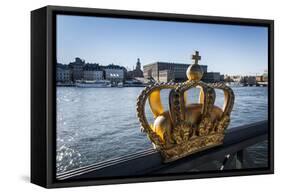 Skeppsholmsbron Bridge, Crown, Gilded, View on Stockholm Castle-Frina-Framed Stretched Canvas