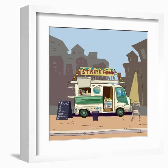 Sketch car street food, city, cartoon, coffee, hot dog, vector illustration-Valeri Hadeev-Framed Art Print