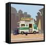 Sketch car street food, city, cartoon, coffee, hot dog, vector illustration-Valeri Hadeev-Framed Stretched Canvas