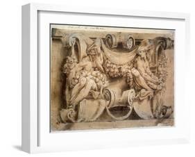 'Sketch for a frieze with two cariatides', 1546-1554-Lelio Orsi-Framed Giclee Print