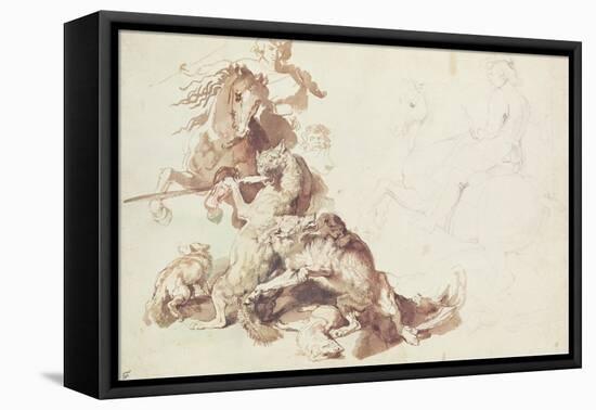 Sketch for a Wolf Hunt-Peter Paul Rubens-Framed Stretched Canvas