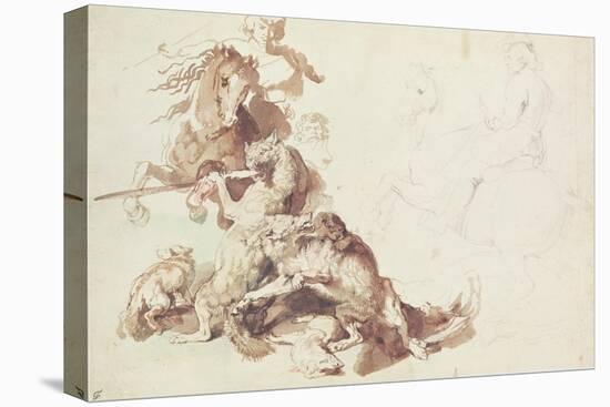 Sketch for a Wolf Hunt-Peter Paul Rubens-Stretched Canvas