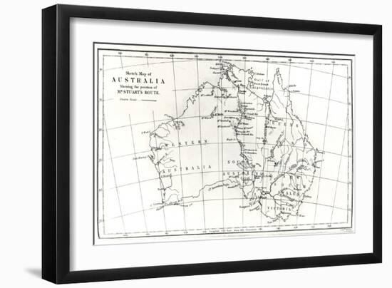 Sketch Map of Australia Showing the Position of Mr. Stuart's Route, 1864-null-Framed Giclee Print