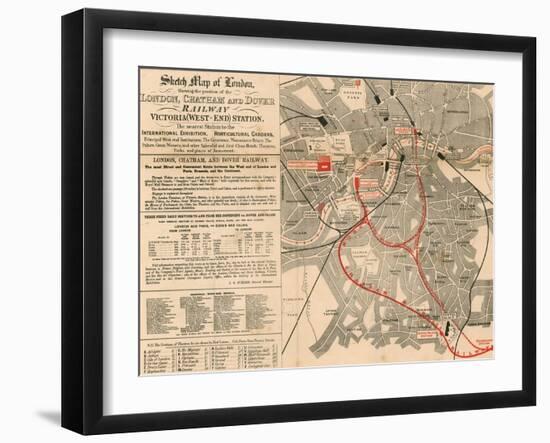 Sketch Map of London Showing the Position of the London, Chatham and Dover Railway-null-Framed Giclee Print