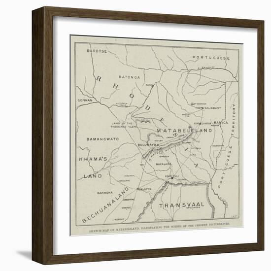 Sketch-Map of Matabililand, Illustrating the Scenes of the Present Disturbances-null-Framed Giclee Print