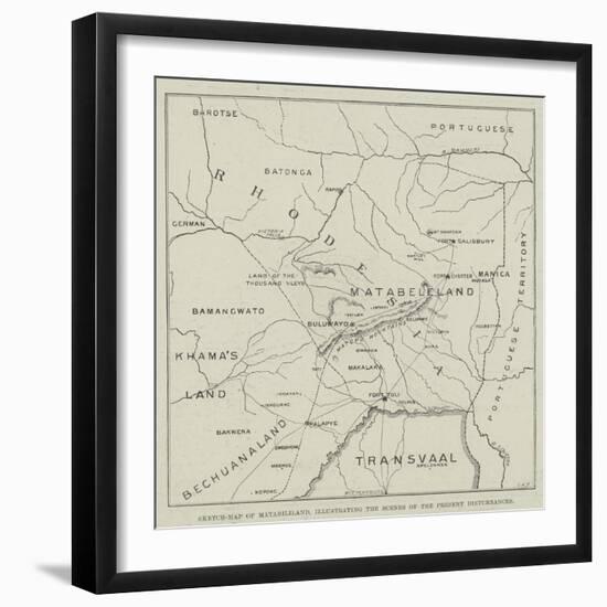 Sketch-Map of Matabililand, Illustrating the Scenes of the Present Disturbances-null-Framed Giclee Print