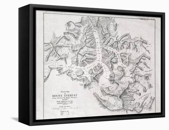 Sketch Map of Mount Everest from Surveys by Major Wheeler in 1921 with Addi-English School-Framed Stretched Canvas