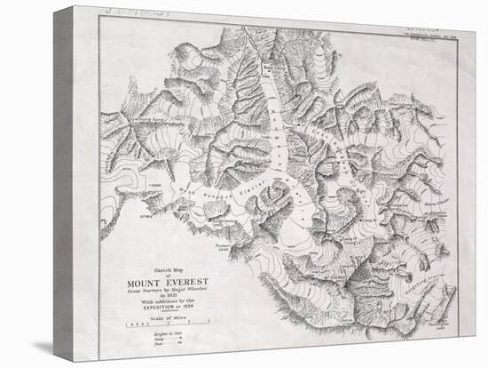 Sketch Map of Mount Everest from Surveys by Major Wheeler in 1921 with Addi-English School-Stretched Canvas