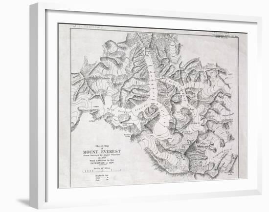 Sketch Map of Mount Everest from Surveys by Major Wheeler in 1921 with Addi-English School-Framed Giclee Print