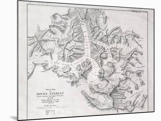 Sketch Map of Mount Everest from Surveys by Major Wheeler in 1921 with Addi-English School-Mounted Giclee Print