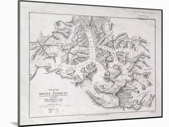 Sketch Map of Mount Everest from Surveys by Major Wheeler in 1921 with Addi-English School-Mounted Giclee Print