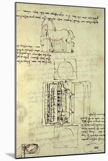 Sketch of a Horse and Various Other Diagrams-Leonardo da Vinci-Mounted Giclee Print