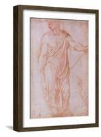 Sketch of a Man Holding a Staff and a Study of a Hand-Michelangelo Buonarroti-Framed Giclee Print