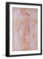 Sketch of a Man Holding a Staff and a Study of a Hand-Michelangelo Buonarroti-Framed Giclee Print